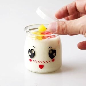 علبة زبادي وجيلي زجاج بغطاء قطعة واحدة