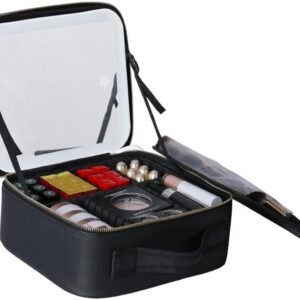 شنطة مكياج بمراية مضيئة ٣ درجات لون أسود