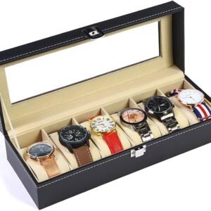 منظم ساعات جلد ٦ فتحات بغطاء شفاف