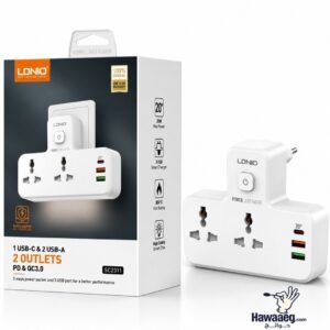 مشترك مع مصباح ليلي مع منفذ USB-C (20 وات) وفتحتين USB للشحن السريع Ldnio SC2311
