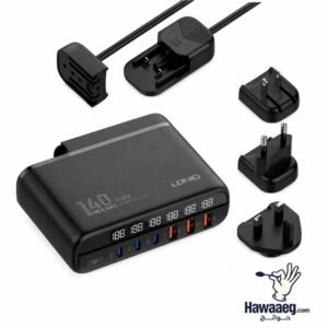 شاحن بقوة 140واط وشاشة LED مع 3 منافذ USB و3 منافذ Type -C للشحن السريع LDNIO GaN A6140C