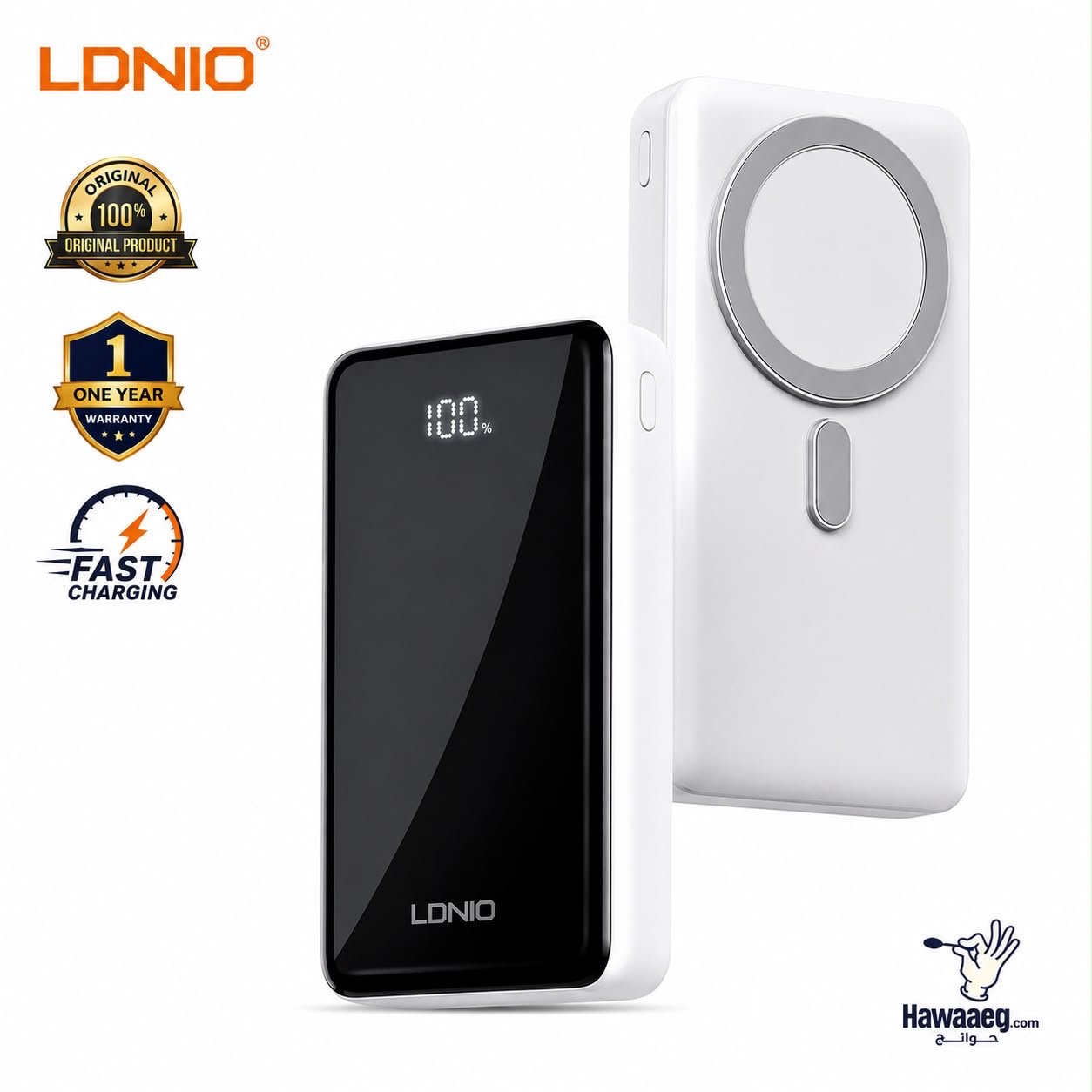 باور بانك مغناطيسي بسعة 20000 مللي أمبير مع شحن لاسلكي سريع 15 وات المنتج الأصلي Original LDNIO PQ18