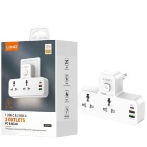 مشترك مع مصباح ليلي مع منفذ USB-C (20 وات) وفتحتين USB للشحن السريع Ldnio SC2311