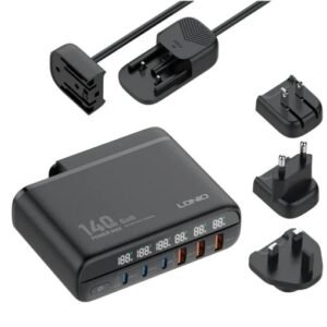 شاحن بقوة 140واط وشاشة LED مع 3 منافذ USB و3 منافذ Type -C للشحن السريع LDNIO GaN A6140C