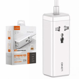 محول شاحن متعدد الوظائف -منافذ USB، النوع C، ومقبس تمديد 2متر Ldnio SC1418