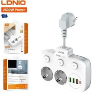 مشترك كهرباء بمنفذين، قابس كهربائي جداري بمنفذ بي دي 20 وات وطاقة USB 2500 وات قابس اوروبي من لدنيو - لون أبيض، موديل Ldnio SE2435