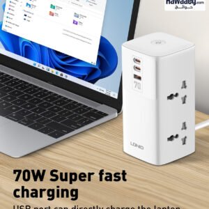 SC4383 | مشترك كهربائي بقوة 2500 واط مع 4 مقابس ثلاثية ومنفذ USB و منفذين Type-C قوة شحن 70واط