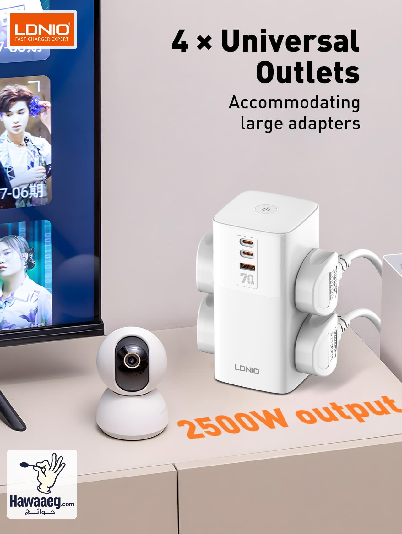 SC4383 | مشترك كهربائي بقوة 2500 واط مع 4 مقابس ثلاثية ومنفذ USB و منفذين Type-C قوة شحن 70واط - الصورة 7