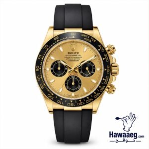 ساعه  تعمل بعدادات بلون دهبى وسير اسود من المطاط - ( ميرور أوريجنال )Rolex 116518LN Mirror