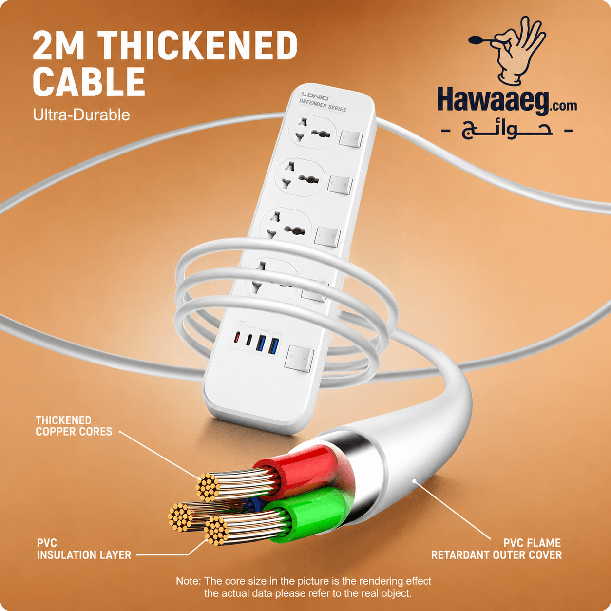 LDNIO مشترك كهرباء SC4408C مع 4 مخارج كهرباء و2 USB و2 Type-C للشحن بطول 2 متر - الصورة 3