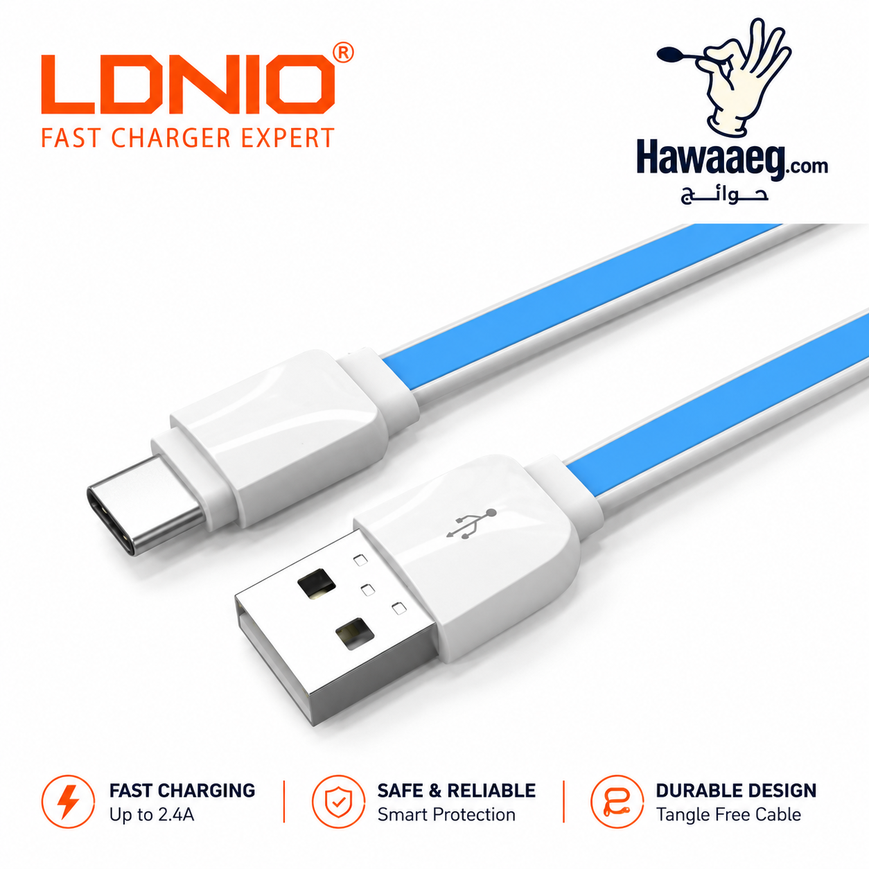 LDNIO كابل شحن USB إلى Type-C من ليدنيو (XS-07C) بطول 1 متر