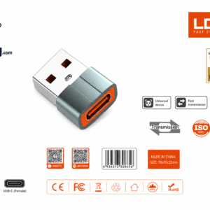 محول USB-C انثى الى USB ذكر LC150 من لدنيو، حجم صغير، مناسب لاجهزة متعددة، مصنوع من الالومنيوم - رمادي