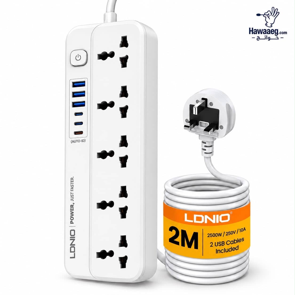 مشترك كهربائي LDNIO SC5614C مع 5 منافذ تيار متردد و6 منافذ شحن
