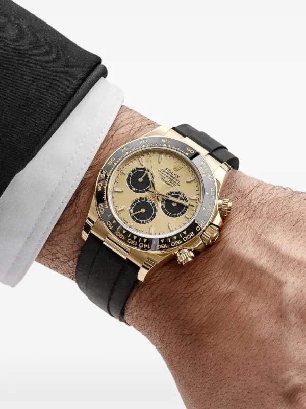 ساعه تعمل بعدادات بلون دهبى وسير اسود من المطاط - ( ميرور أوريجنال )Rolex 116518LN Mirror - الصورة 2