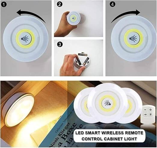 طقم لمبات LED لاسلكية بريموت وتحكم في السطوع – 3 قطع - الصورة 4
