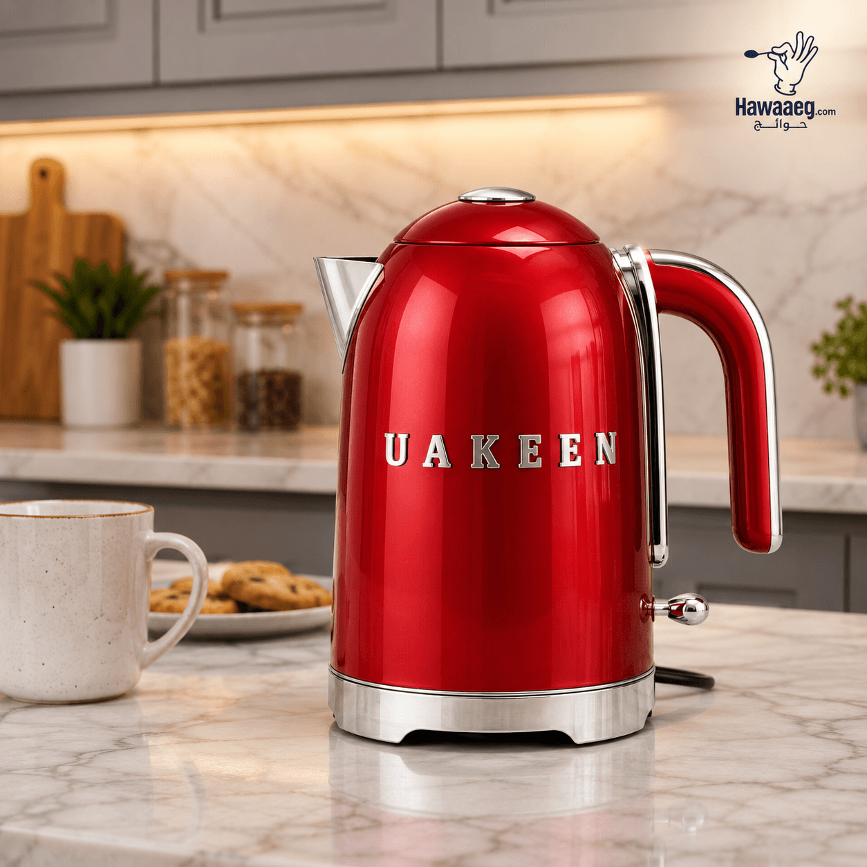 كاتيل اوكين لون أحمر استانليس استيل UAKEEN ( المنتج المستورد ) - الصورة 2