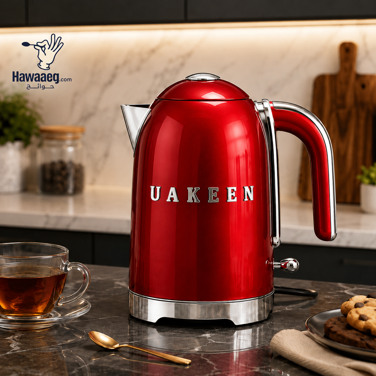 كاتيل اوكين لون أحمر استانليس استيل UAKEEN ( المنتج المستورد ) - الصورة 3